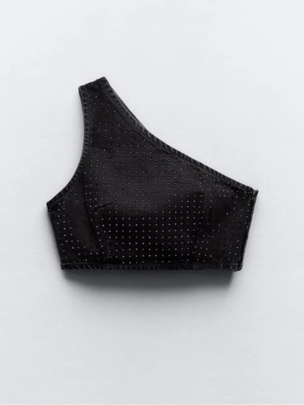 Zara Black One-Shoulder Studded Crop Top